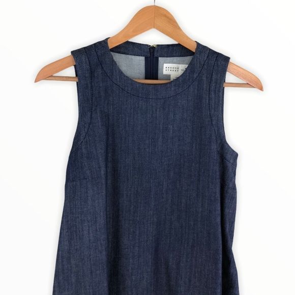 Kate Spade Broome Street Belted Sleeveless Dark Blue Denim Dress size XS - Picture 4 of 14